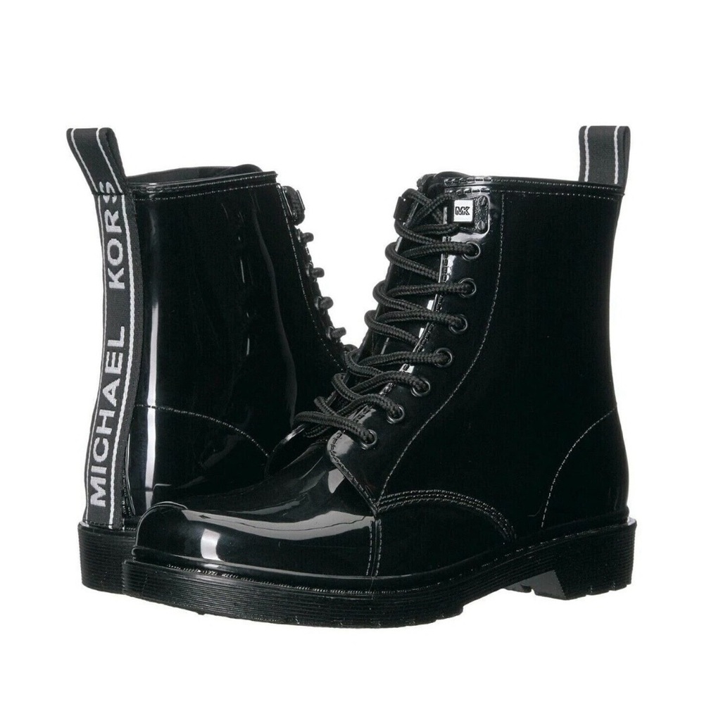 Michael Kors Glossy Black Combat Boots